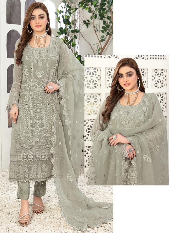 Georgette Grey Festival Wear Embroidery Work Pakistani Suit